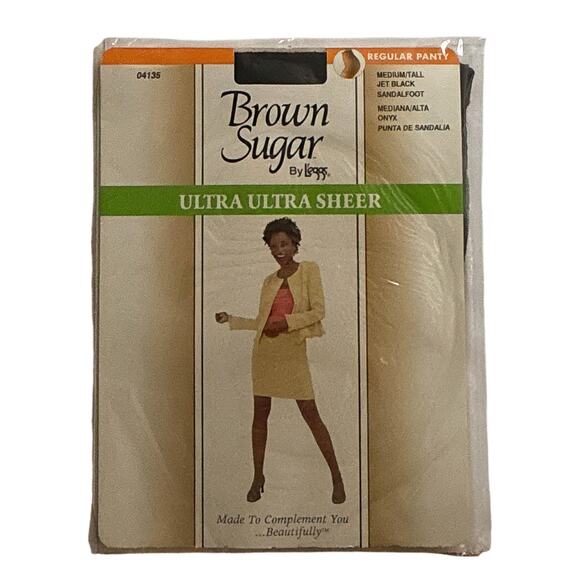L'eggs Brown Sugar Ultra Ultra Sheer Pantyhose Jet Black Medium/Tall - Picture 1 of 3